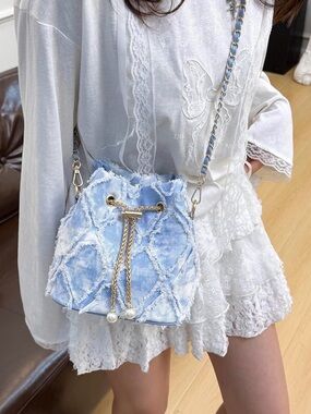 Whitewash Denim Drawstring Crossbody Bag